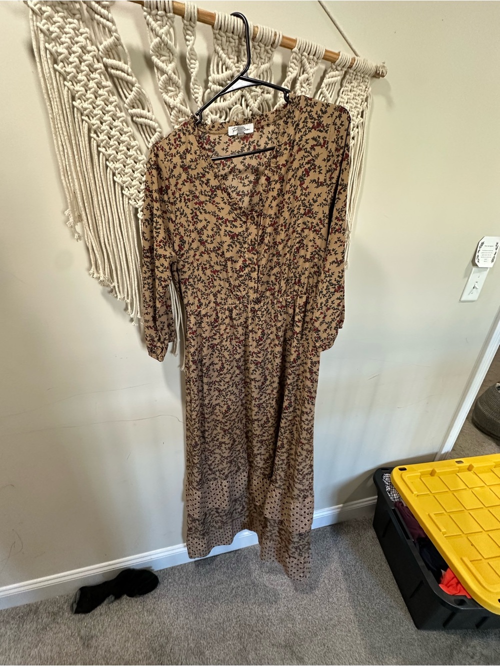 Polagram Camel Floral Long Sleeve Maxi Dress